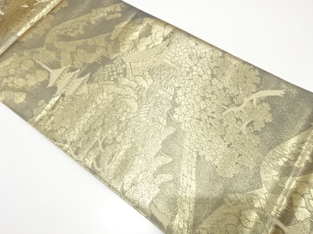 寺院風景模様織り出し　袋帯